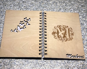 Personalized Monogram Lined Hard Cover Wood Journal