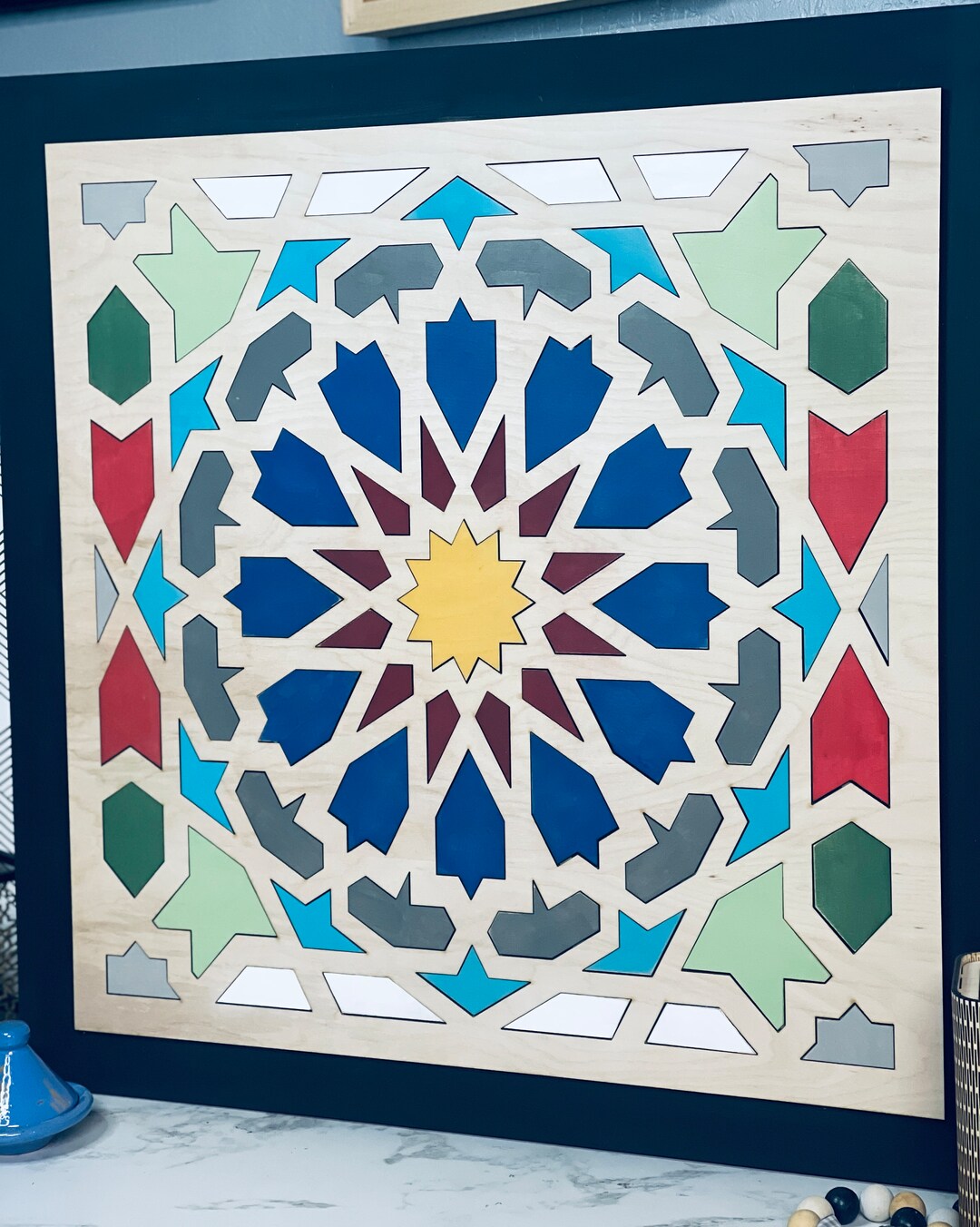 Modern Geometric Mosaic 3D, Moroccan Tile Wall Art, Moroccan Tiles