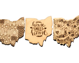 Recorte de madera hecho a mano del estado de Ohio, adorno, posavasos