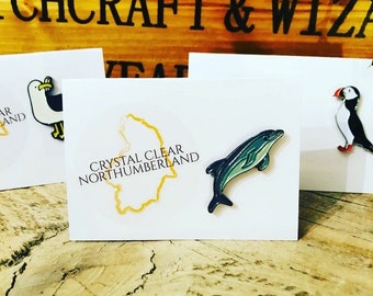 Newbiggin Neil Northumberland Dolphin Pins! Fresh from Farne Island.