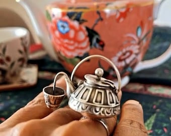 Quirky TeaPot Adjustable Ring | Sterling Silver | Handcrafted