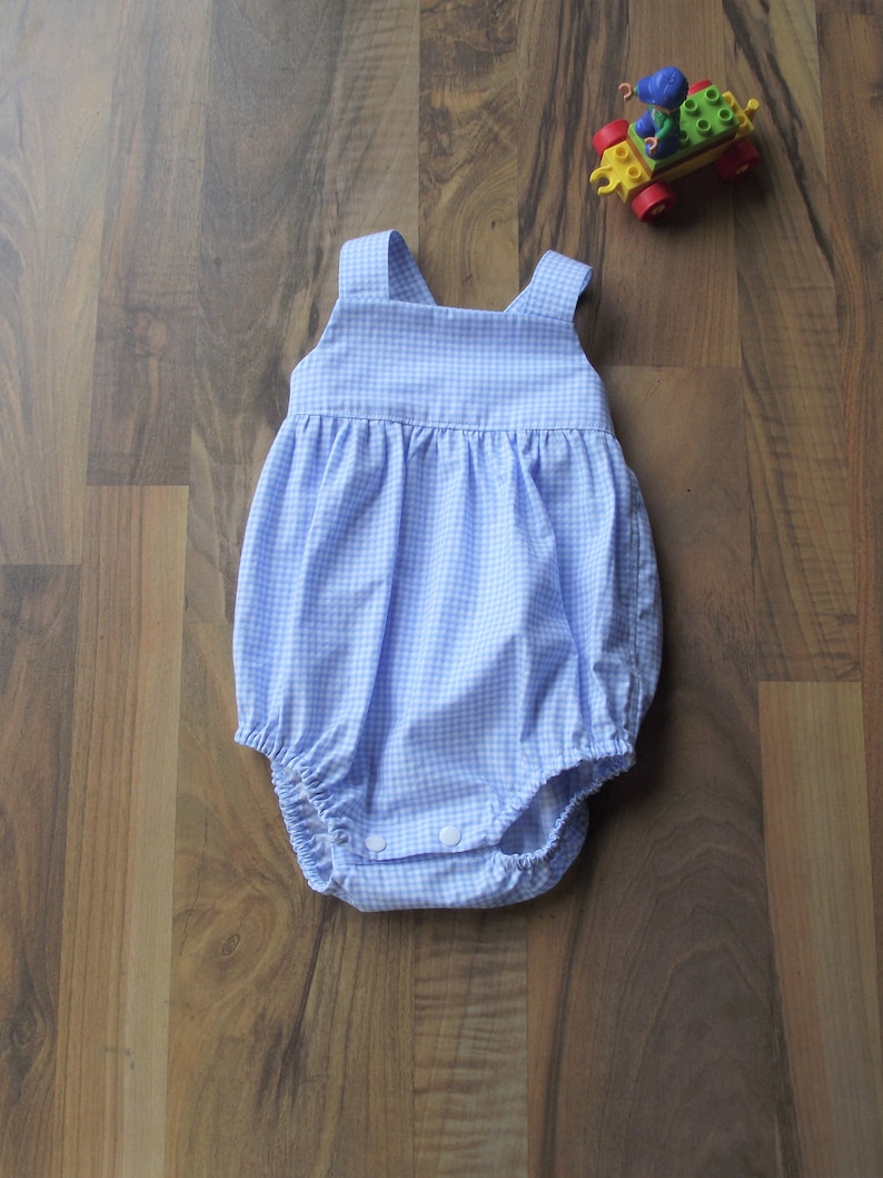 Baby Boy Romper. Cotton Gingham Romper. Blue and White Check Etsy