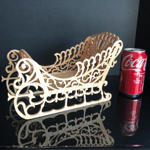 Solid Curly Tiger Maple Wooden Fretwork Santa Sleigh. 10 3/4&quot; Long x 6 1/2&quot; Tall x 5&quot; Wide @ the Longest Points.  Handmade on My Scroll Saw.