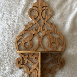 Oak Victorian Fretwork Wall Shelf Display.  12 1/2&quot; Tall x 7 1/4&quot; @ the Longest Points.  Handmade on My Scroll Saw.
