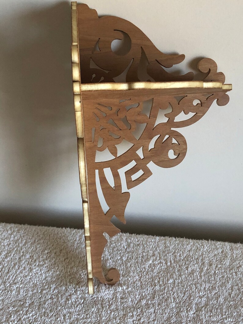 Hickory Pecan Scroll Saw Fretwork Corner Wall Shelf Display. Etsy