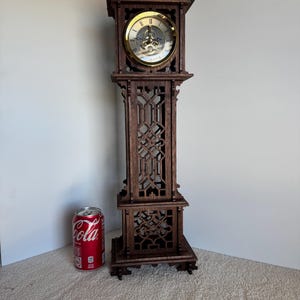 1:4 Scale Solid Walnut Wooden Chippendale Grandfather Clock.  Skeleton Clock.  Stands 23 1/4&quot; Tall.  Handmade on My Scroll Saw.