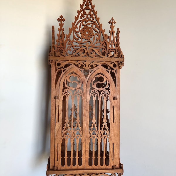 Solid Cherry Wooden "The Gothic Niche" Wall Shelf Display. 23 1/2" Tall x 7 1/2" Wide @ the Longest Points. Handmade on My Scroll Saw.