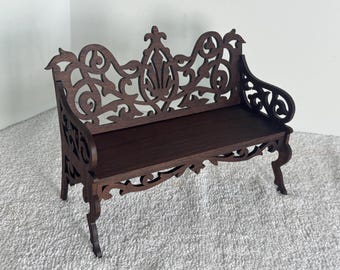 Handmade Walnut Victorian Fretwork Doll Sofa: 1/6th Scale