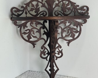 Handmade Walnut Victorian Fretwork Wall Shelf: Scroll Saw Display