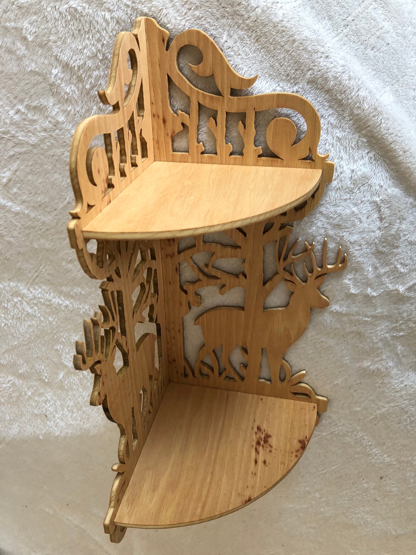 Large Hickory Pecan Corner Wall Shelf Display With 2 Shelves. Etsy