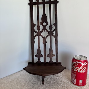 Handmade Walnut Gothic Cathedral Wall Shelf: Victorian Fretwork Display