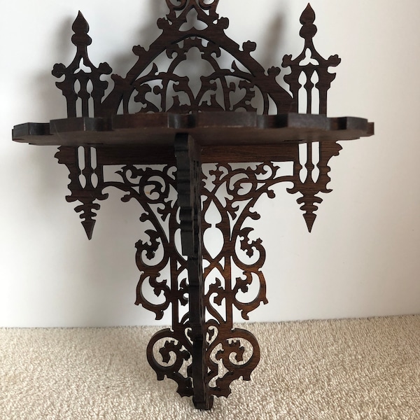 Solid Walnut Gothic Cathedral Design Victorian Fretwork Wall Shelf. 12 1/2" Tall x 7 3/4" Wide @ Longest Points. Handmade on My Scroll Saw.