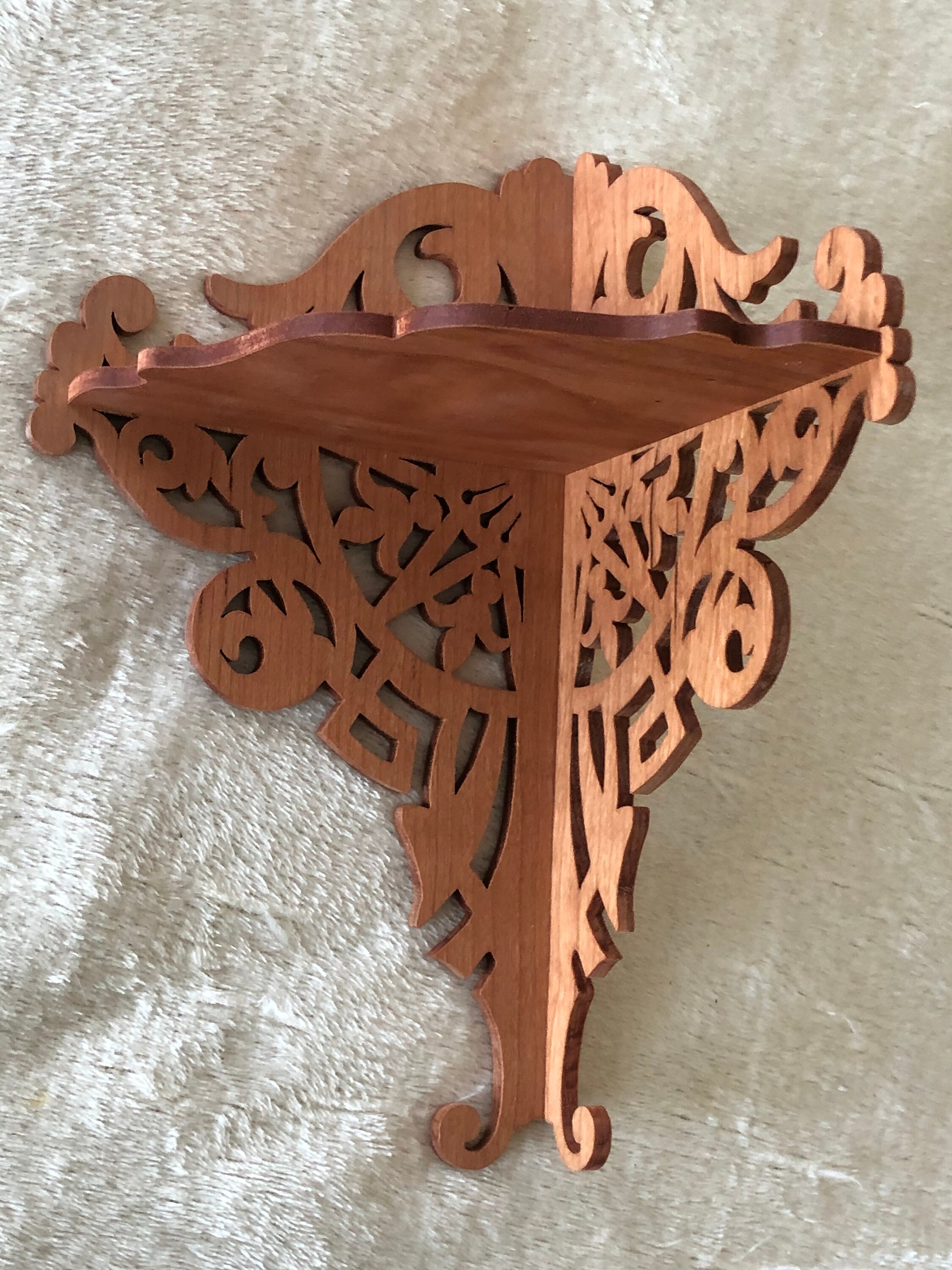 Cherry Fretwork Corner Wall Shelf Display. 10 1/2 Tall Etsy