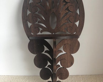 Solid Walnut Wooden Victorian Fretwork Wall Shelf.  14 1/2" Tall x 8" Wide @ the Longest Points.  Handmade on My Scroll Saw.