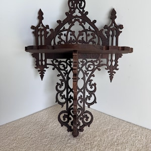Solid Walnut Gothic Cathedral Design Victorian Fretwork Wall Shelf. 12 1/2&quot; Tall x 7 3/4&quot; Wide @ Longest Points. Handmade on My Scroll Saw.