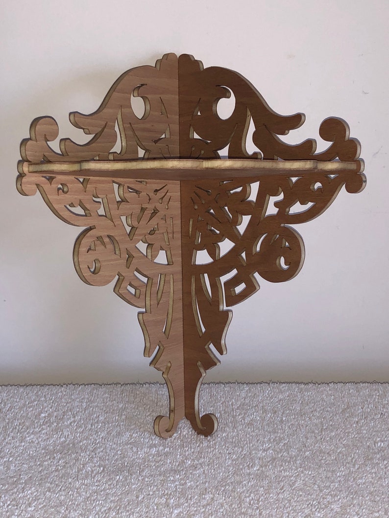 Hickory Pecan Scroll Saw Fretwork Corner Wall Shelf Display. Etsy