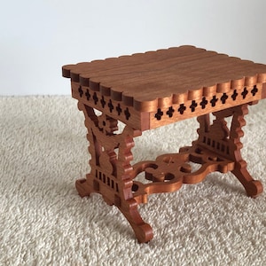Solid Black Cherry Victorian Toy Doll Nightstand End Table. Measures 3 1/8&quot; Tall. Table Top is 3 3/4&quot; by 3&quot;. Handmade on My Scroll Saw.