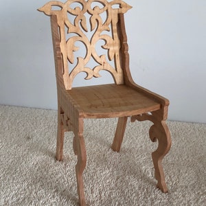 1:6 Scale Solid Maple Wooden Victorian Fretwork Straight Back Chair. Measures 6 3/4&quot; Tall x 3 1/2 &quot; Wide. Handmade on My Scroll Saw.
