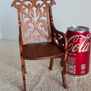 Solid Cherry Wooden Victorian Fretwork Toy Doll Arm Chair.  1:6 Scale.  Measures 7 3/4&quot; Tall by 4 1/2 &quot; Wide.  Handmade on My Scroll Saw.