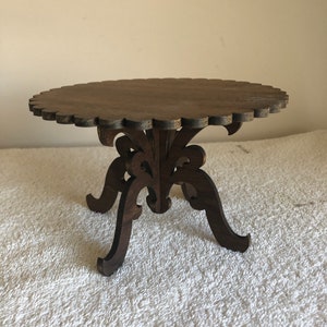 1/6th Scale Walnut Victorian Fretwork Toy Doll Table.  Measures 4 1/4" Tall by 7" Diameter.  Handmade on My Scroll Saw.