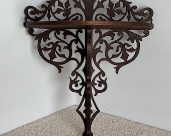 Small Solid Walnut Wooden Victorian Fretwork Wall Shelf Display.  9 1/8&quot; Tall x 7&quot; Wide @ The Longest Points.  Handmade on My Scroll Saw.
