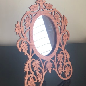 Cherry Victorian Fretwork Free Standing Mirror.  10&quot; Tall x 6 1/2&quot; at the Longest Points.  Handmade on My Scroll Saw.