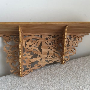 Oak Victorian Fretwork Mantle Style Wall Shelf .  6 1/4&quot;Display. Tall x 14&quot; Wide x 4 3\4&quot; Deep @ Longest Points.  Handmade on My Scroll Saw.