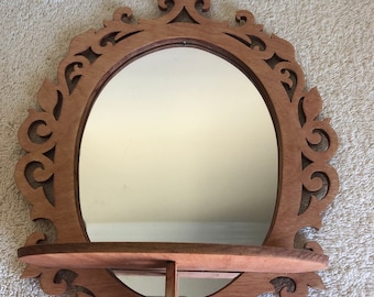 Cherry Victorian Fretwork Mirrored Shelf: Handmade Wall Display
