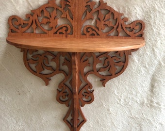 Large Handmade Black Cherry Victorian Fretwork Wall Shelf