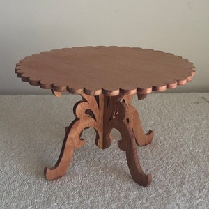 1:6 Scale Victorian Fretwork Cherry Toy Doll Table.  Measures 4 1/4" Tall by 7" Diameter.  Handmade on My Scroll Saw.