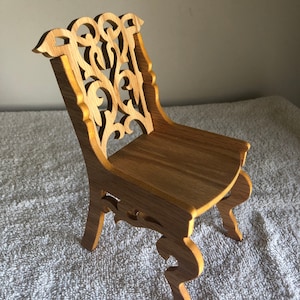 1/6th Scale Oak Victorian Toy Doll Straight Back Chair. Measures 7 3/4&quot; Tall by 4 1/2 &quot; Wide @ the Longest Points. Handmade on My Scroll Saw