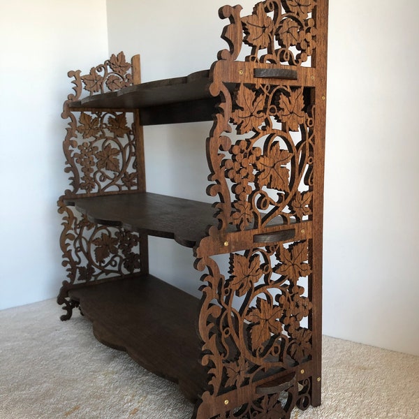 Highly Detailed Black Walnut Fretwork Light Duty 3 Shelf Bookcase.  16" Tall x 15 1/2" Wide @ the Longest Points. Handmade on My Scroll Saw.