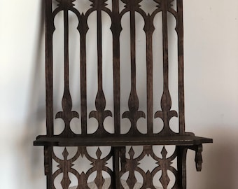 Walnut Gothic Cathedral Victorian Fretwork Wall Shelf Display.  14" Tall x 8" Wide @ the Longest Points.  Handmade on My Scroll Saw.