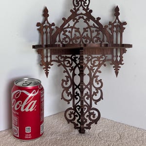 Solid Walnut Wooden Gothic Cathedral Victorian Fretwork Wall Shelf.  12 1/2&quot; Tall x 7 3/4&quot; Wide @ Longest Points. Handmade on My Scroll Saw