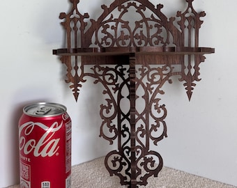 Solid Walnut Wooden Gothic Cathedral Victorian Fretwork Wall Shelf.  12 1/2&quot; Tall x 7 3/4&quot; Wide @ Longest Points. Handmade on My Scroll Saw