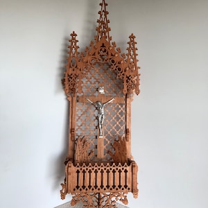 Cherry inspirational &quot;The Jesus Niche&quot; wall prayer station display. 21 1/2&quot; Tall x 8 1/4&quot; Wide @ Longest Points. Handmade on My Scroll Saw.