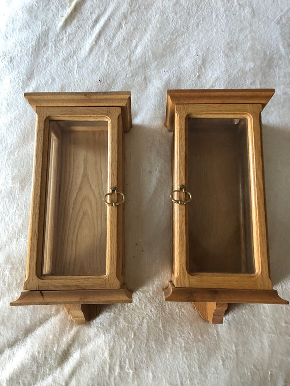 Vintage Red Oak Wall Lanterns: Handmade English Style Pair