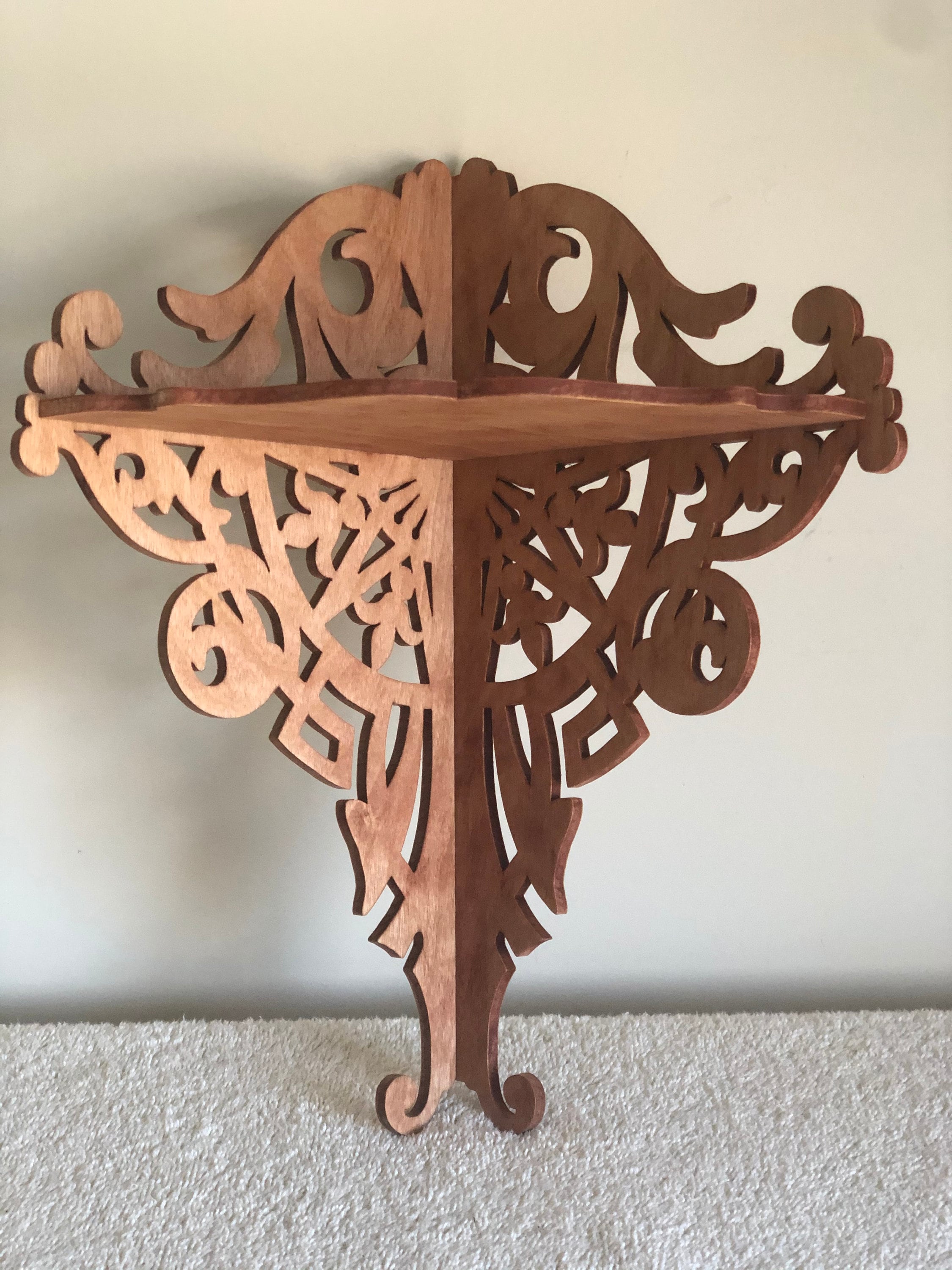 Large Cherry Scroll Sawn Fretwork Corner Wall Shelf Display. Etsy