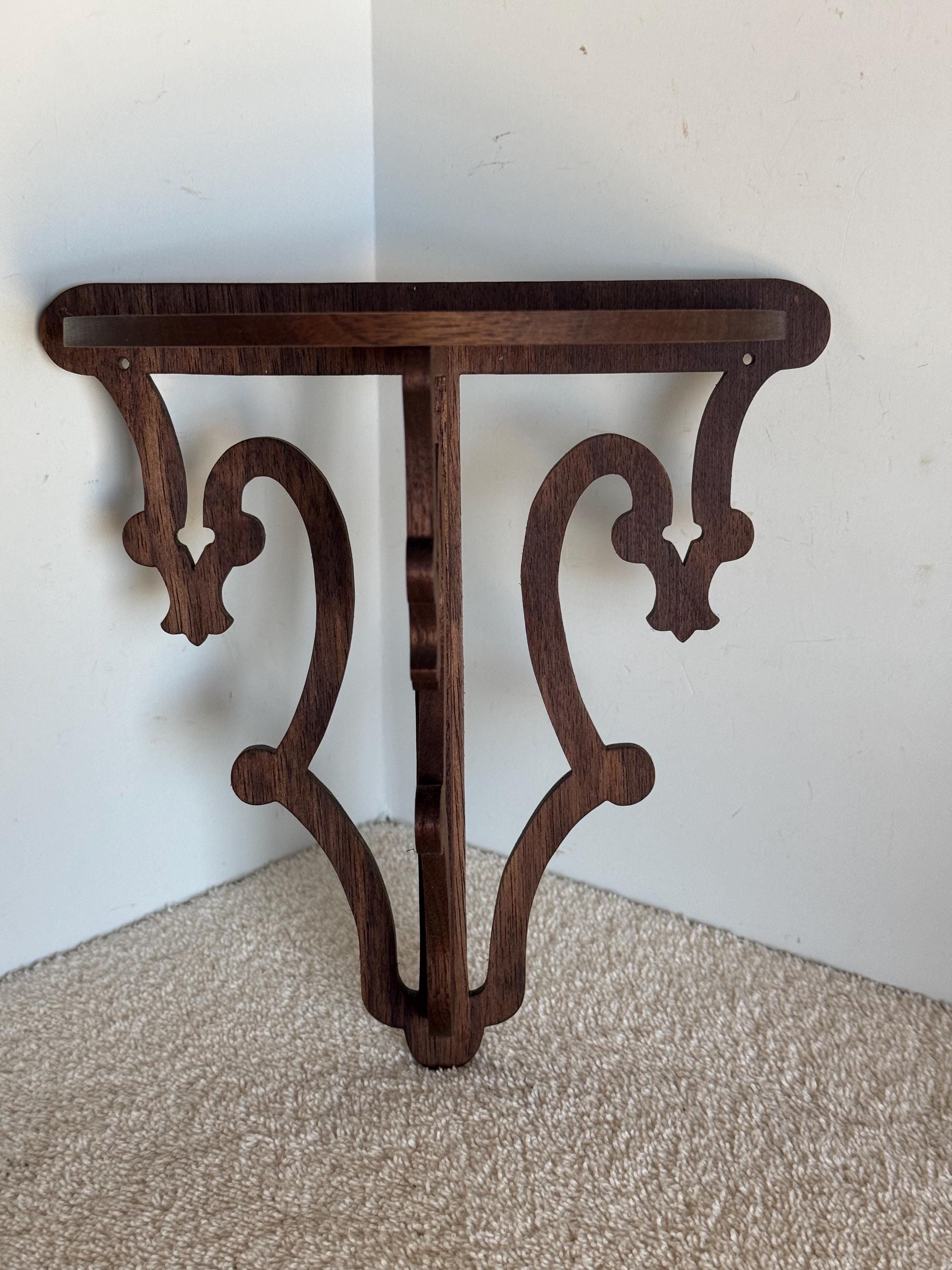 Solid Walnut Wooden Victorian Fretwork Podium Wall Shelf Display.  7 3/4" Tall x 7 1/2" Wide @ Longest Points.  Handmade on My Scroll Saw.