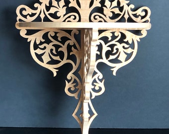 Solid Curly Maple Wooden Victorian Fretwork Wall Shelf Display. 12 7/8" Tall x 9 3/4" Wide @ the Longest Points.  Handmade on My Scroll Saw.