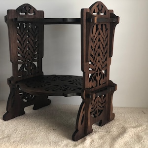 Handmade Walnut Victorian Fretwork Kitchen Stand: 2-Shelf Display