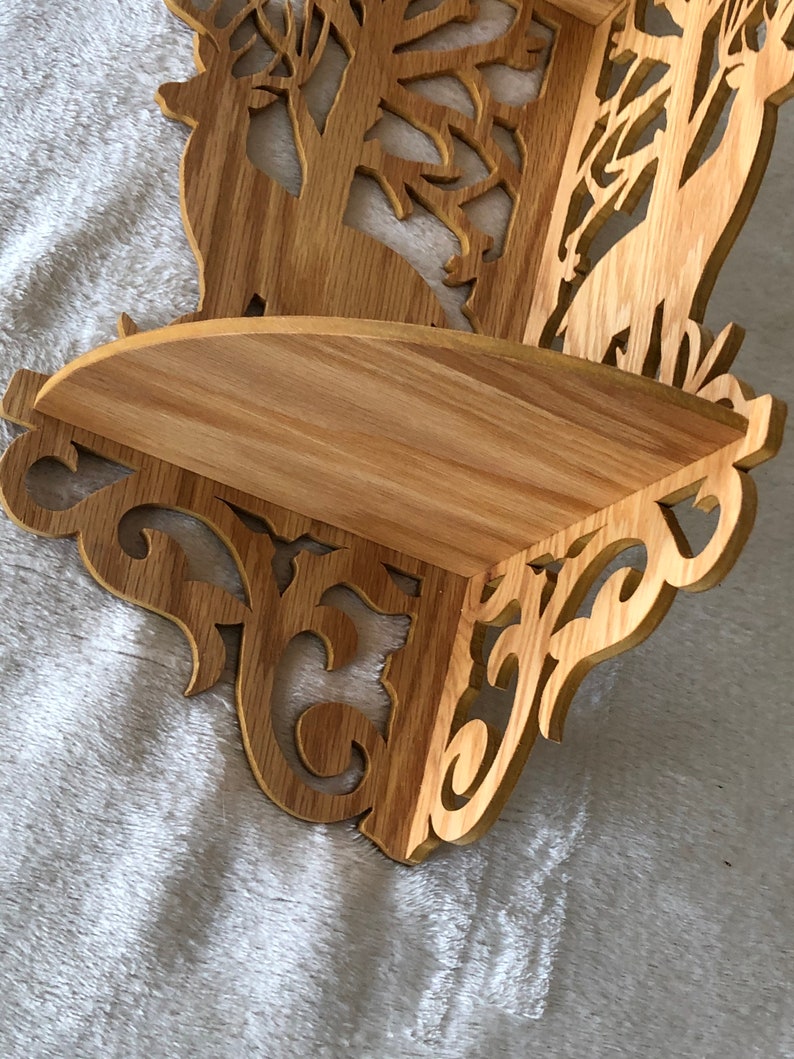 Large Red Oak Scroll Sawn Fretwork Corner Wall Shelf Display. | Etsy