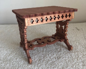 Table de poupée victorienne en cerisier noire faite main : miniature à l'échelle 1/6