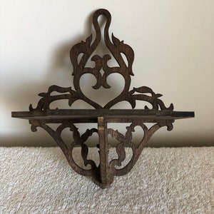 Small Walnut Victorian Fretwork Wall Shelf Display.  7 1/2" Tall x 6" Wide @ the Longest Points.  Handmade on My Scroll Saw.