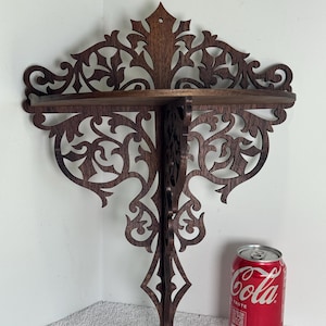 Handmade Walnut Victorian Fretwork Wall Shelf: Scroll Saw Display