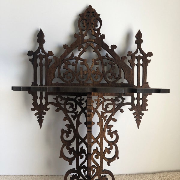 Solid Black Walnut Gothic Cathedral Wall Shelf Display. 15 1/2" Tall x 9 5/8" Wide @ the Longest Points. Handmade on My Scroll Saw.