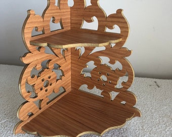 Handmade Hickory Pecan Corner Shelf: Victorian Fretwork Display