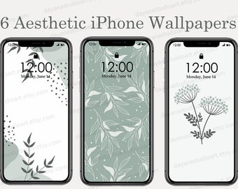 10 Boho iPhone Wallpapers Digital Download , Beige Cream Green