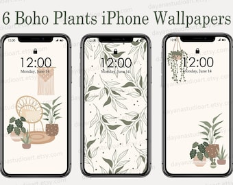 Boho iPhone Hintergrundbilder, Telefon Hintergrundbilder, Beige Grün ästhetische Tapete iPhone, Botanische Tapeten, Neutraler Telefon Hintergrund, Pflanzen
