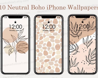 Boho iPhone Wallpapers, Beige Pink Blue Aesthetic Wallpaper iPhone, Shapes wallpaper, Neutral Phone Background, Digital Download